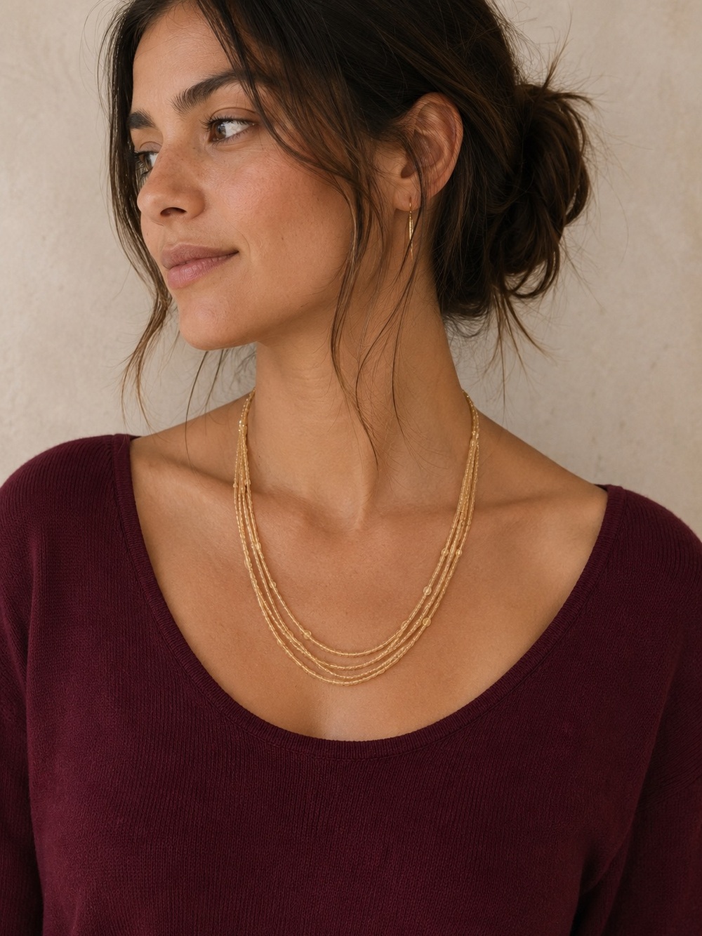 4 Strand Translucent Gold Bead Necklace Adjust